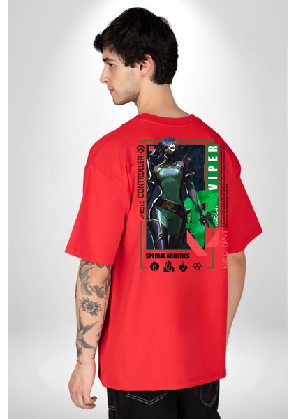 Viper Smoker Karakter Kadın Erkek Ön Minimal Sırt Baskılı Kırmızı Pamuklu Tişört fiyatları