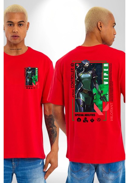 Viper Smoker Karakter Kadın Erkek Ön Minimal Sırt Baskılı Kırmızı Pamuklu Tişört fırsatları