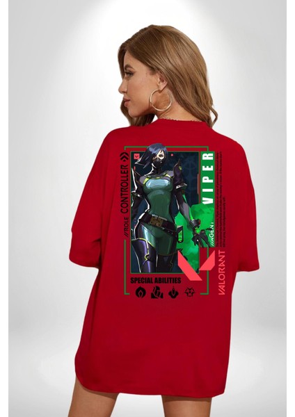 Viper Smoker Karakter Kadın Erkek Ön Minimal Sırt Baskılı Kırmızı Pamuklu Tişört indirimleri