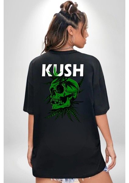 Kush Kuru Kafa Tasarım Yeşil Ölüm Kadın Erkek Ön Minimal Sırt Baskılı Siyah Pamuklu Tişört fiyatları