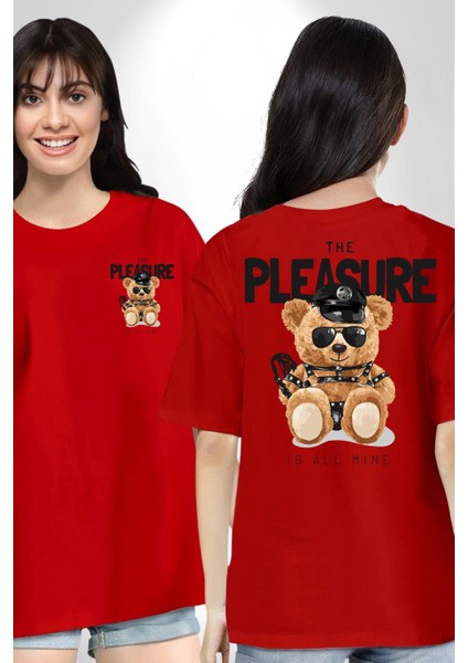 Polis Tatlı Oyuncak Ayı Kadın Erkek Ön Minimal Sırt Baskılı Kırmızı Pamuklu Tişört fırsatları