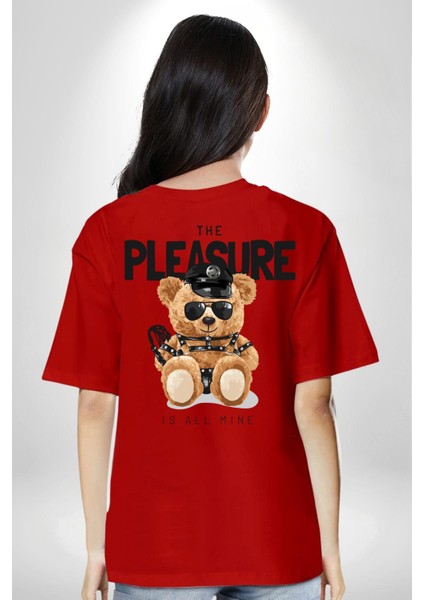 Polis Tatlı Oyuncak Ayı Kadın Erkek Ön Minimal Sırt Baskılı Kırmızı Pamuklu Tişört indirimleri