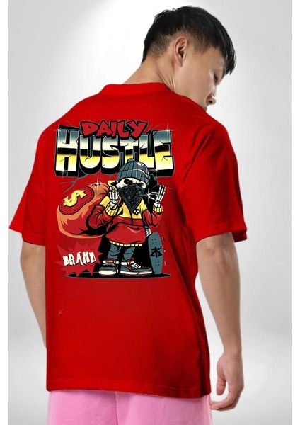 Iskelet Adam Soyguncu Sokak Tarzı Kadın Erkek Ön Minimal Sırt Baskılı Kırmızı Pamuklu Tişört fiyatları