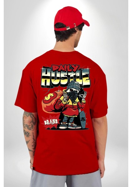 Iskelet Adam Soyguncu Sokak Tarzı Kadın Erkek Ön Minimal Sırt Baskılı Kırmızı Pamuklu Tişört indirimleri