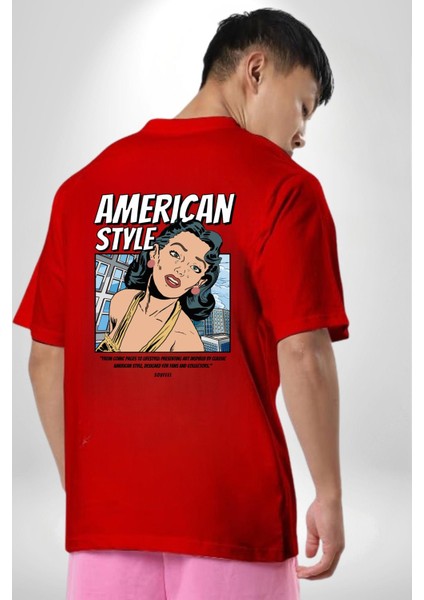 Amerikan Tarzı Tatlı Kadın Kadın Erkek Ön Minimal Sırt Baskılı Kırmızı Pamuklu Tişört indirimleri