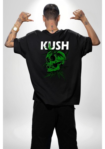 Kush Kuru Kafa Tasarım Yeşil Ölüm Kadın Erkek Ön Minimal Sırt Baskılı Siyah Pamuklu Tişört indirimleri