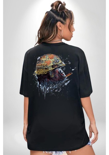 Barış Savaşçısı Goril Kadın Erkek Ön Minimal Sırt Baskılı Siyah Pamuklu Tişört fiyatları