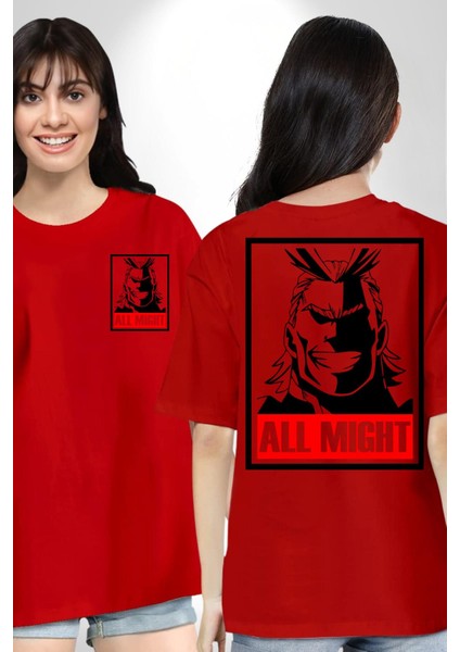 Her Şey Mümkün Justice Academy Kadın Erkek Ön Minimal Sırt Baskılı Kırmızı Pamuklu Tişört