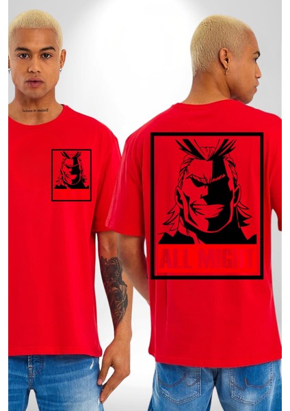 Her Şey Mümkün Justice Academy Kadın Erkek Ön Minimal Sırt Baskılı Kırmızı Pamuklu Tişört fırsatları