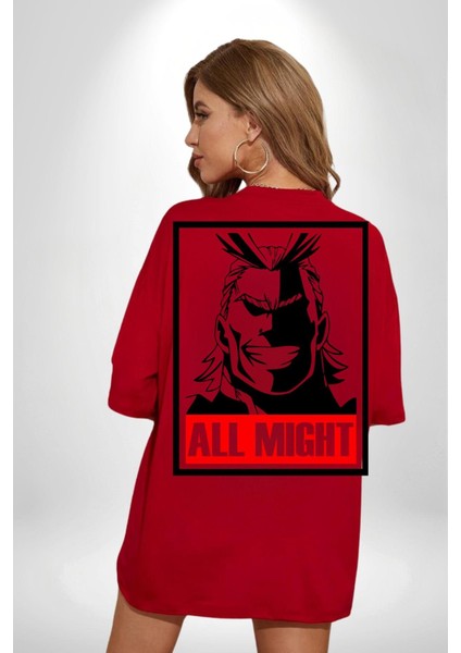 Her Şey Mümkün Justice Academy Kadın Erkek Ön Minimal Sırt Baskılı Kırmızı Pamuklu Tişört indirimleri