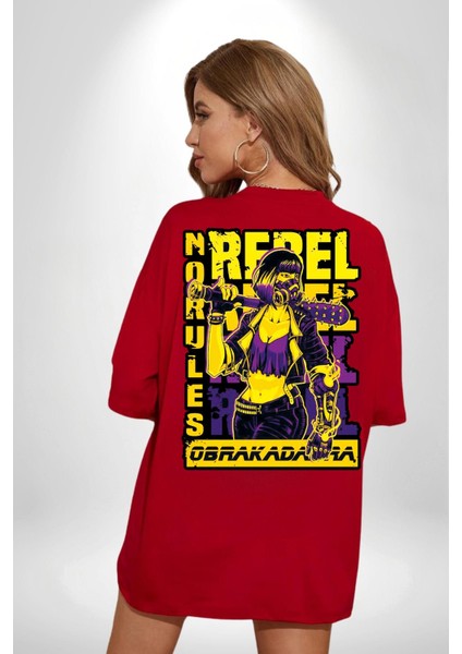 Isyancı Havalı Kadın Kadın Erkek Ön Minimal Sırt Baskılı Kırmızı Pamuklu Tişört fiyatları
