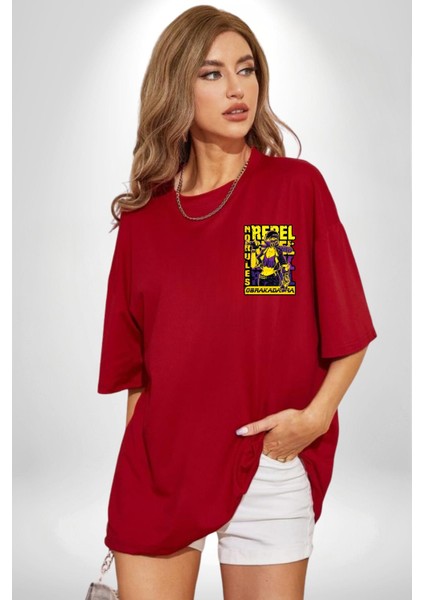 Isyancı Havalı Kadın Kadın Erkek Ön Minimal Sırt Baskılı Kırmızı Pamuklu Tişört modelleri