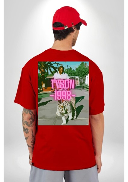 Mike Tyson Boks Efsanesi Kadın Erkek Ön Minimal Sırt Baskılı Kırmızı Pamuklu Tişört fiyatları