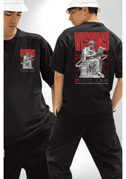 Haber Okuyan Romalı Insan Vizyon Kadın Erkek Ön Minimal Sırt Baskılı Siyah Pamuklu Tişört fırsatları