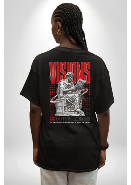 Haber Okuyan Romalı Insan Vizyon Kadın Erkek Ön Minimal Sırt Baskılı Siyah Pamuklu Tişört indirimleri