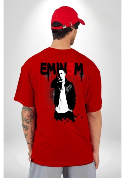 Eminem Rap Tanrısı Kadın Erkek Ön Minimal Sırt Baskılı Kırmızı Pamuklu Tişört fiyatları