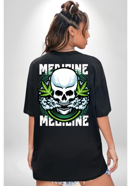 Ölü Cadılar Bayramı Kurukafa Kadın Erkek Ön Minimal Sırt Baskılı Siyah Pamuklu Tişört modelleri