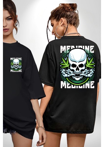 Ölü Cadılar Bayramı Kurukafa Kadın Erkek Ön Minimal Sırt Baskılı Siyah Pamuklu Tişört fırsatları
