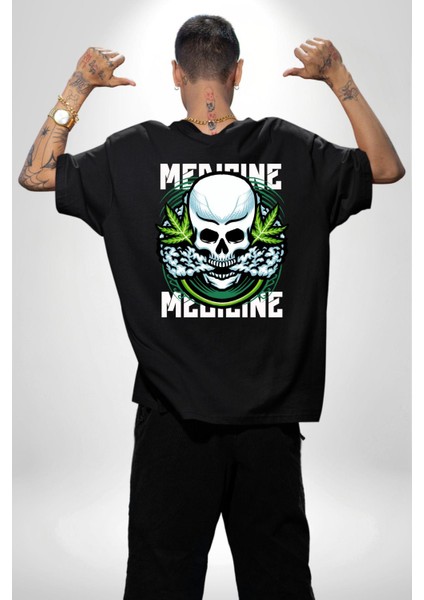 Ölü Cadılar Bayramı Kurukafa Kadın Erkek Ön Minimal Sırt Baskılı Siyah Pamuklu Tişört indirimleri