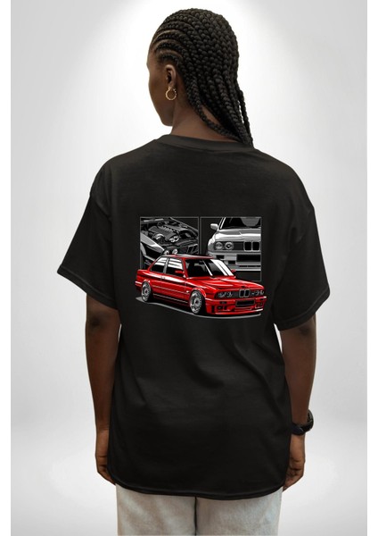 Efsane Sokak Tarzı Araba Kadın Erkek Ön Minimal Sırt Baskılı Siyah Pamuklu Tişört fiyatları