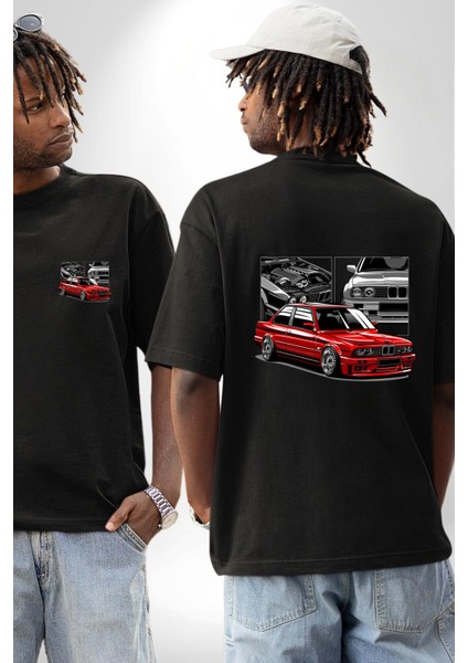 Efsane Sokak Tarzı Araba Kadın Erkek Ön Minimal Sırt Baskılı Siyah Pamuklu Tişört fırsatları