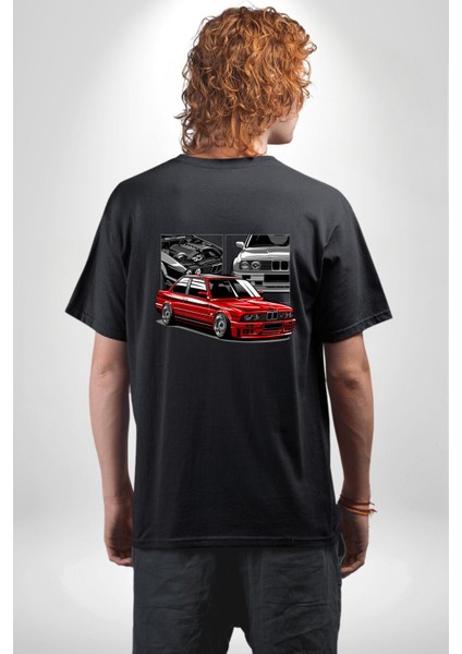 Efsane Sokak Tarzı Araba Kadın Erkek Ön Minimal Sırt Baskılı Siyah Pamuklu Tişört indirimleri