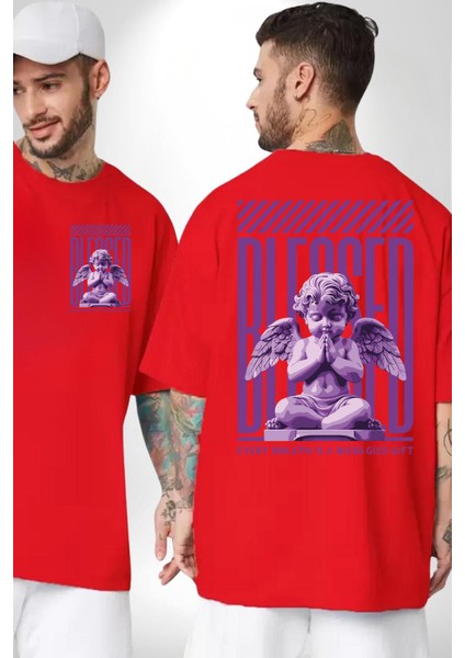 Bebek Roma Antik Heykel Her Nefes Kadın Erkek Ön Minimal Sırt Baskılı Kırmızı Pamuklu Tişört