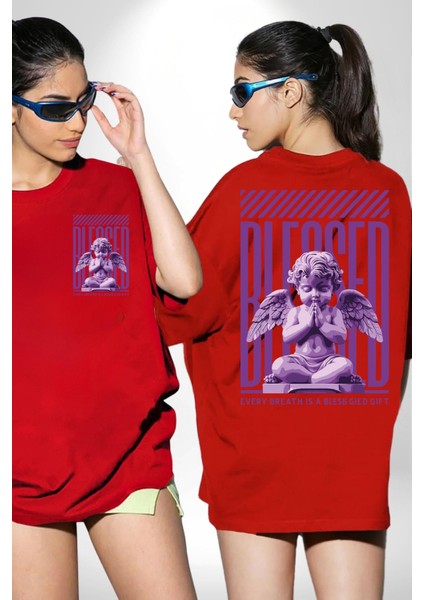 Bebek Roma Antik Heykel Her Nefes Kadın Erkek Ön Minimal Sırt Baskılı Kırmızı Pamuklu Tişört modelleri