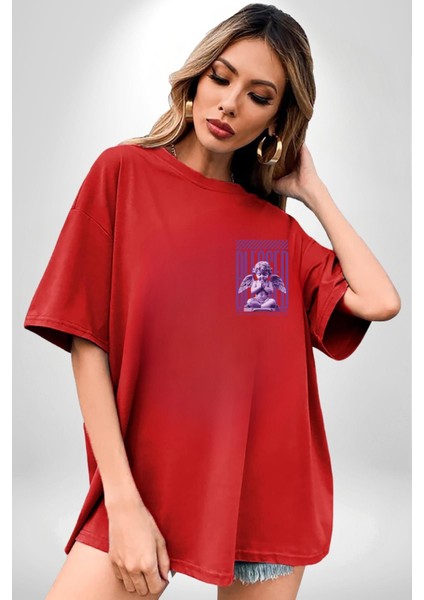 Bebek Roma Antik Heykel Her Nefes Kadın Erkek Ön Minimal Sırt Baskılı Kırmızı Pamuklu Tişört fırsatları