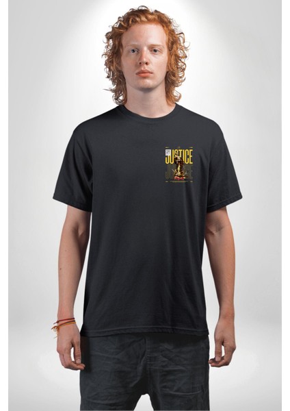 Adalet Doğru Olan Sokak Tarzı Kadın Erkek Ön Minimal Sırt Baskılı Siyah Pamuklu Tişört modelleri