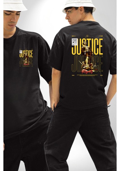 Adalet Doğru Olan Sokak Tarzı Kadın Erkek Ön Minimal Sırt Baskılı Siyah Pamuklu Tişört fırsatları
