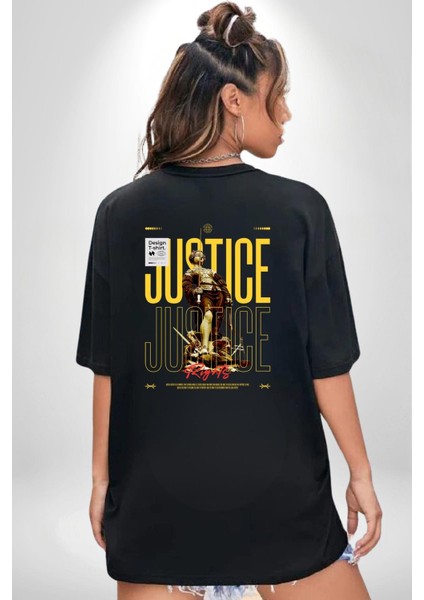 Adalet Doğru Olan Sokak Tarzı Kadın Erkek Ön Minimal Sırt Baskılı Siyah Pamuklu Tişört indirimleri