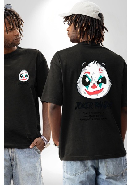 Panda Tatlı Ayıcık Dövmeli Kadın Erkek Ön Minimal Sırt Baskılı Siyah Pamuklu Tişört fırsatları