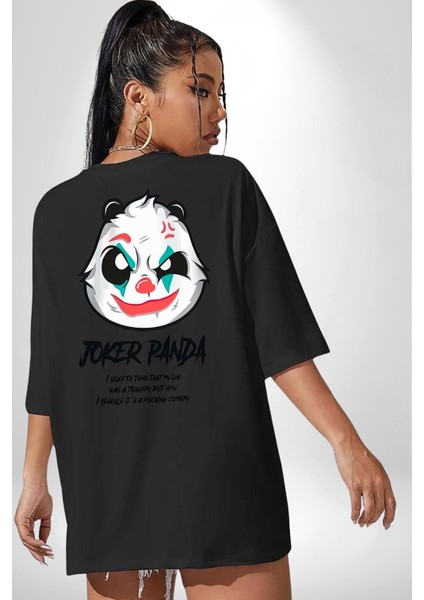 Panda Tatlı Ayıcık Dövmeli Kadın Erkek Ön Minimal Sırt Baskılı Siyah Pamuklu Tişört indirimleri