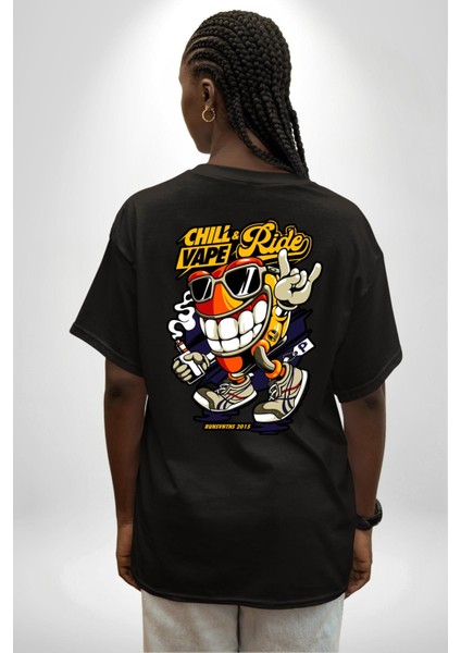 Sakin Ol Vape ve Sür Kadın Erkek Ön Minimal Sırt Baskılı Siyah Pamuklu Tişört indirimleri