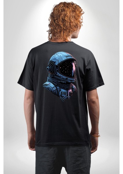Astronot Uzay Space x Kadın Erkek Ön Minimal Sırt Baskılı Siyah Pamuklu Tişört fiyatları
