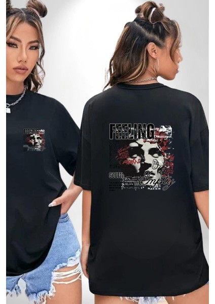 Boş Hissetmek Yunan Heykeli Kadın Erkek Ön Minimal Sırt Baskılı Siyah Pamuklu Tişört fırsatları