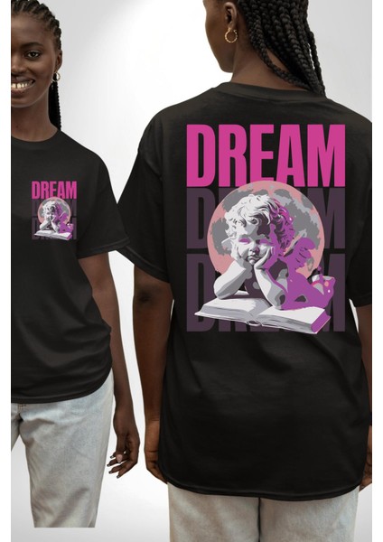 Bebek Rüyası Dünya Kitap Kadın Erkek Ön Minimal Sırt Baskılı Siyah Pamuklu Tişört