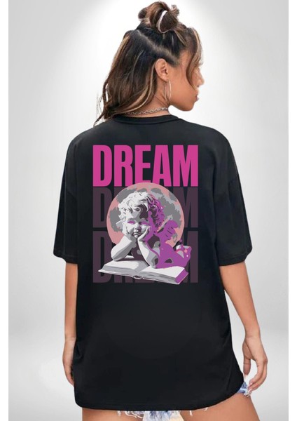Bebek Rüyası Dünya Kitap Kadın Erkek Ön Minimal Sırt Baskılı Siyah Pamuklu Tişört indirimleri