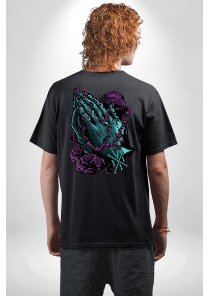 Karga Hristiyan Duası Soft Kadın Erkek Ön Minimal Sırt Baskılı Siyah Pamuklu Tişört fiyatları