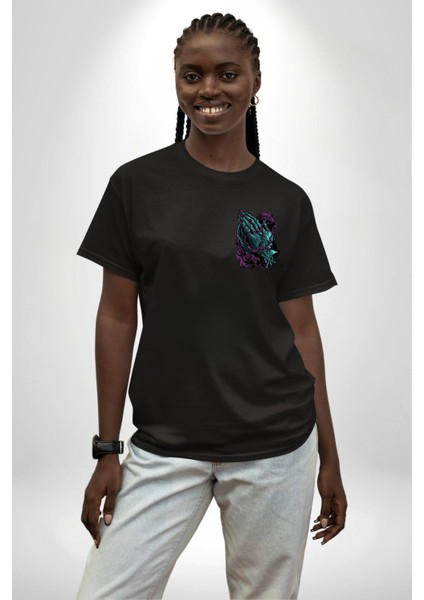 Karga Hristiyan Duası Soft Kadın Erkek Ön Minimal Sırt Baskılı Siyah Pamuklu Tişört modelleri