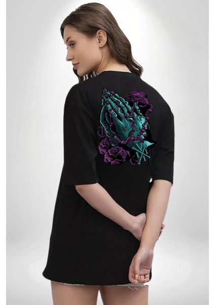 Karga Hristiyan Duası Soft Kadın Erkek Ön Minimal Sırt Baskılı Siyah Pamuklu Tişört indirimleri