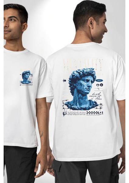 Zihniyet Yunan Yakışıklı Insan Kadın Erkek Ön Minimal Sırt Baskılı Beyaz Pamuklu Tişört