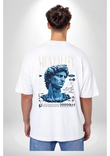 Zihniyet Yunan Yakışıklı Insan Kadın Erkek Ön Minimal Sırt Baskılı Beyaz Pamuklu Tişört indirimleri