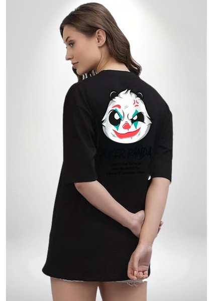 Panda Tatlı Ayıcık Dövmeli Kadın Erkek Ön Minimal Sırt Baskılı Siyah Pamuklu Tişört