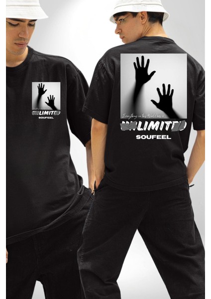 Bu Dünyada Her Şeyin Sınırsız Bir Sayısızlığı Vardır Kadın Erkek Ön Minimal Sırt Baskılı Siyah Pamuklu Tişört fırsatları