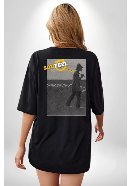 Modern Sanat Çoban Tasarımı Kadın Erkek Ön Minimal Sırt Baskılı Siyah Pamuklu Tişört fiyatları