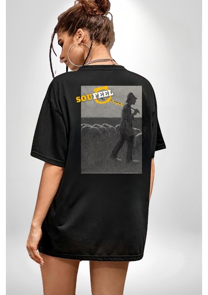 Modern Sanat Çoban Tasarımı Kadın Erkek Ön Minimal Sırt Baskılı Siyah Pamuklu Tişört indirimleri