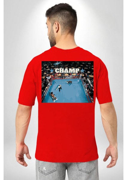 Boks Şampiyonu Muhammed Ali Kadın Erkek Ön Minimal Sırt Baskılı Kırmızı Pamuklu Tişört fırsatları
