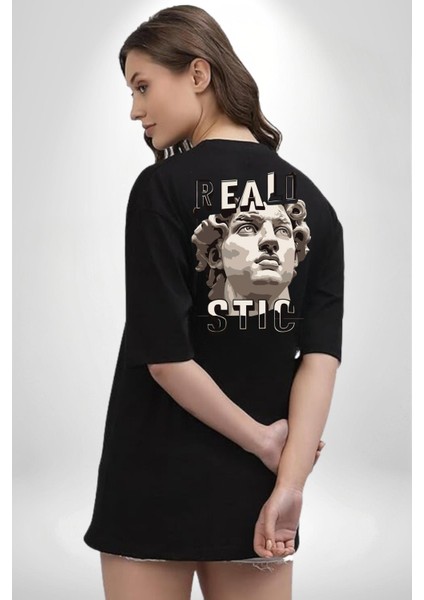 Gerçekçi Yakışıklı Roma Antik Heykel Kadın Erkek Ön Minimal Sırt Baskılı Siyah Pamuklu Tişört fiyatları
